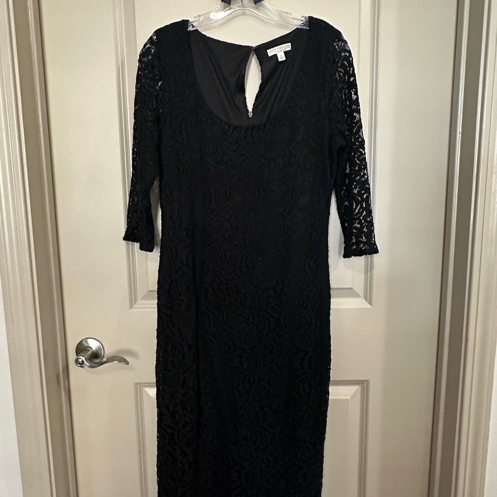 Eva Mendes Black Sheath Midi Dress with Scoop Neck